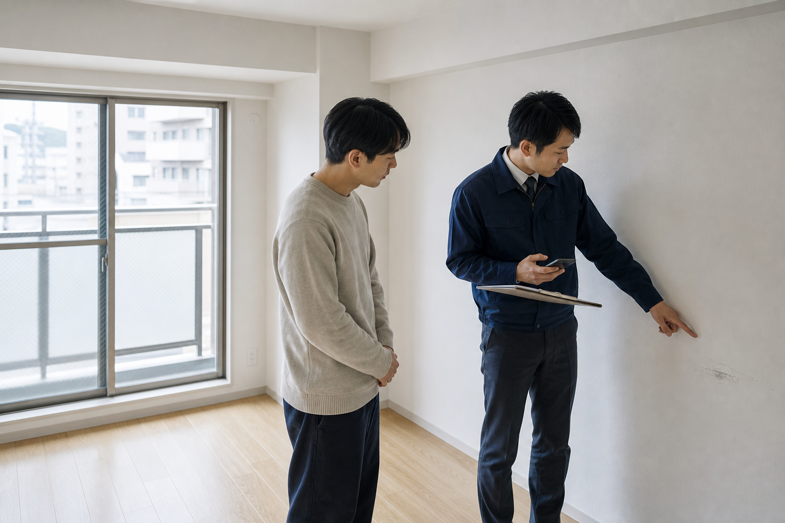 退去者様と室内状況を確認する退去立会い